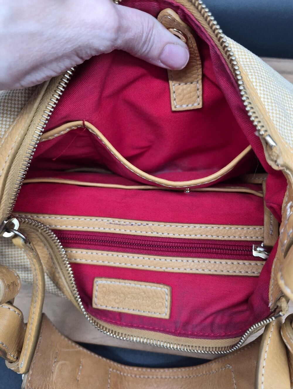 Dooney & Bourke Yellow Canvas & Leather Bag w/key Fob, Adjustable Strap 12.5×8×6 - Picture 13 of 14